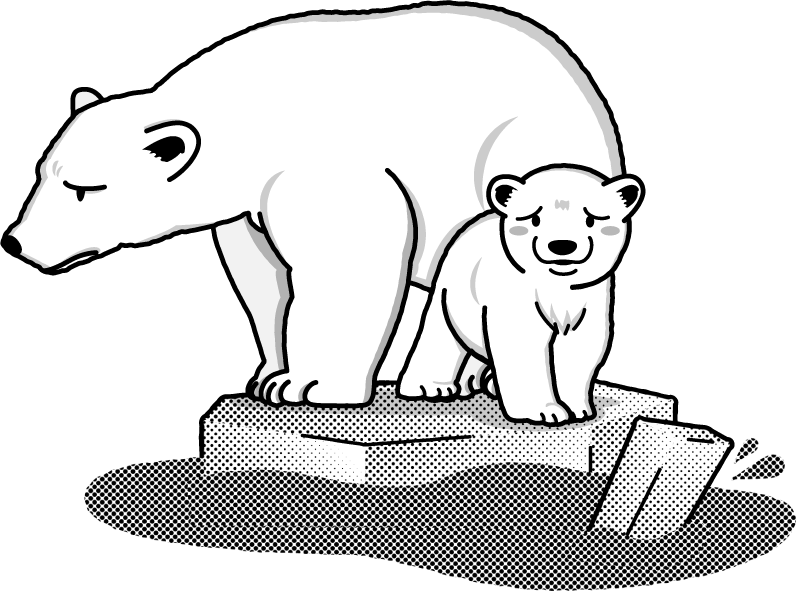 北極の白熊達が絶滅の危機イラスト/モノクロ
