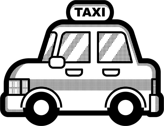 タクシーのイラスト/緑/モノクロ