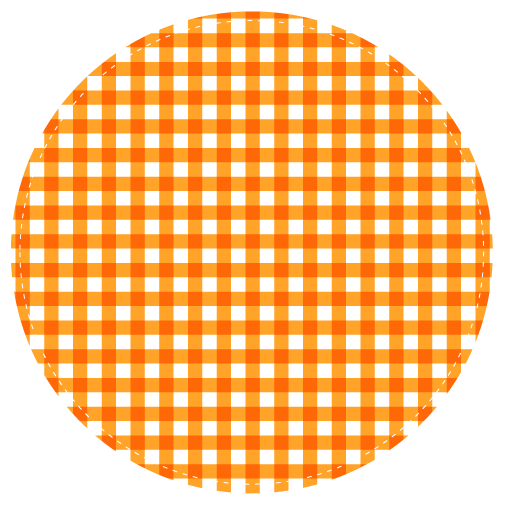 オレンジ色の円形のチェック模様飾り罫イラスト