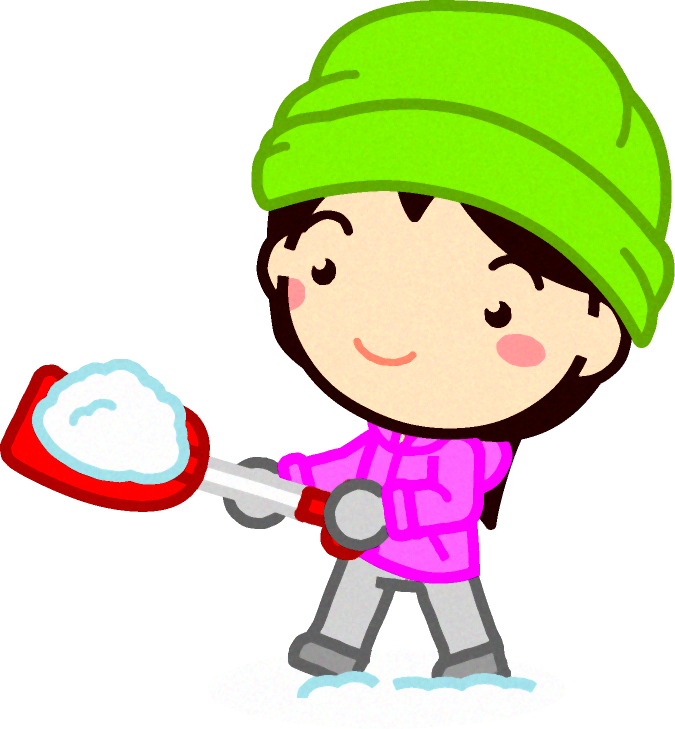 雪かき用スコップで雪を集める女の子イラスト