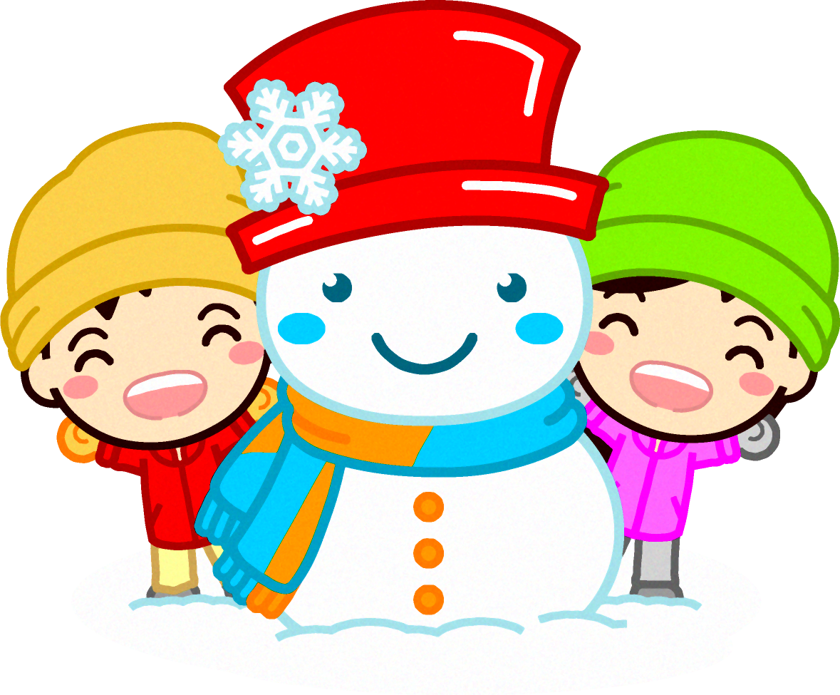 雪だるまと子供達のイラスト
