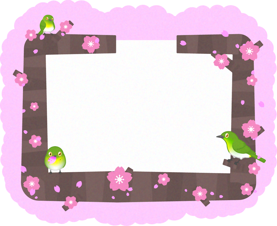 桜とメジロのフレームイラスト2