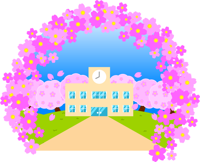 桜が咲く学校イラスト2