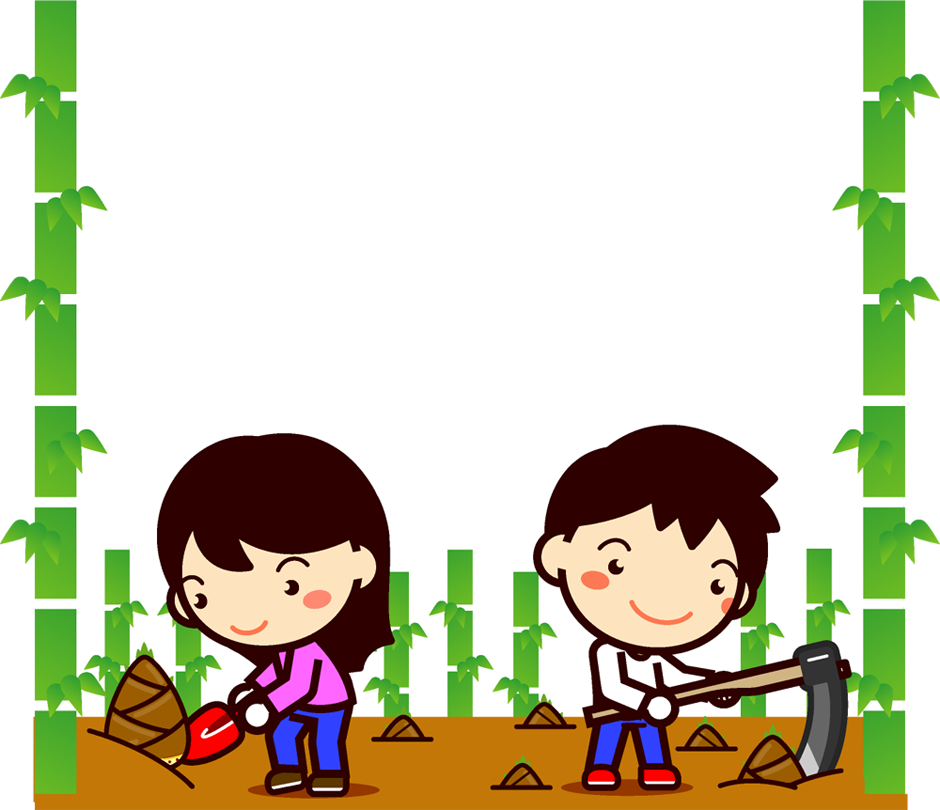 筍掘りをする子供たちのフレームイラスト