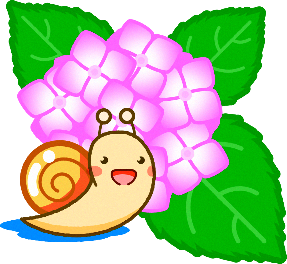 紫陽花とカタツムリのイラスト/ピンク色