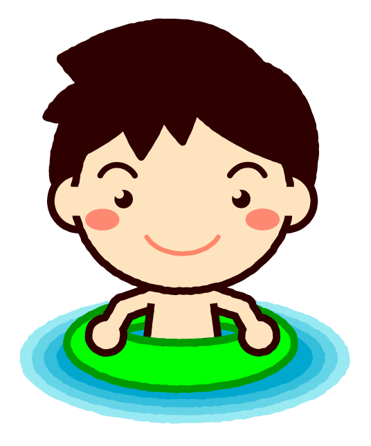 浮輪で水に浮く子供イラスト/男の子