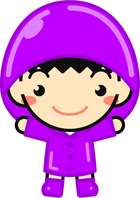 レインコートを着た子供のイラスト/男の子/紫色