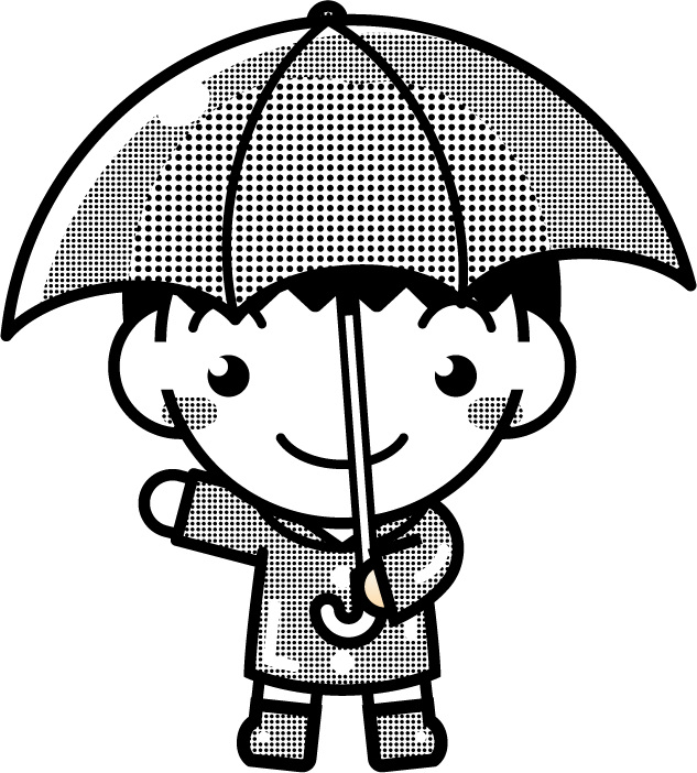 傘をさした子供のイラスト4/モノクロ