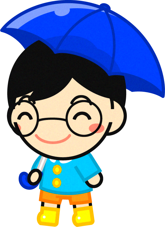 傘を差した子供のイラスト/青色