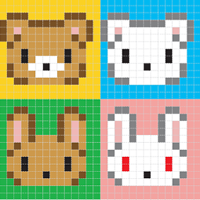 熊、白熊、野うさぎ、ウサギ の顔のアイロンビーズ図案