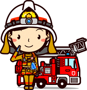 女性の消防士イラスト/はしご車と敬礼
