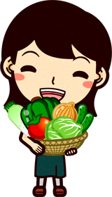 野菜ソムリエのイラスト/笑顔で野菜を持つ