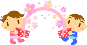 桜の花のアーチと子供イラスト