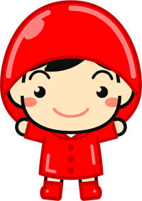 レインコートを着た子供のイラスト/男の子/赤色
