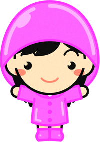 レインコートを着た子供のイラスト/女の子/ピンク色