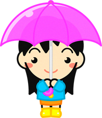 傘を差した子供のイラスト/ピンク色