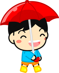 傘を差した子供のイラスト/赤色