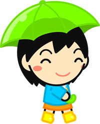 傘を差した子供のイラスト/黄緑色